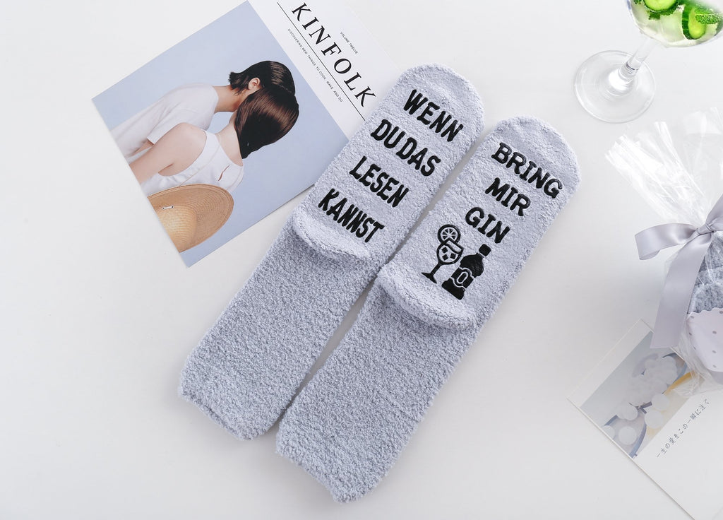 Gin Socken mit Spruch, WENN DU DAS LESEN KANNST, BRING MIR GIN, Kuschelsocken, Geburtstagsgeschenke für Frauen, 36-43
