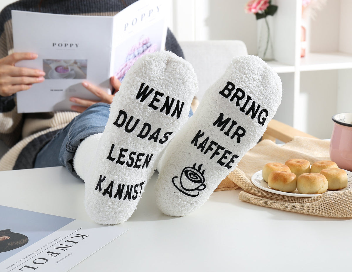 Kuschelsocken für Frauen mit Spruch "WENN DU DAS LESEN KANNST, BRING MIR KAFFEE", Geburtstagsgeschenk für Mama Schwester, Freundin, 36-43