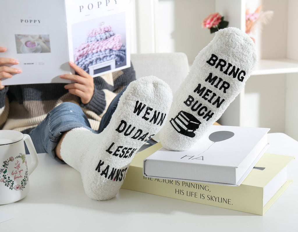 Kuschelsocken mit Anti-Rutsch-Aufschrift "WENN DU DAS LESEN KANNST, BRING MIR MEIN BUCH", Geburtstagsgeschenk Frau, 36-43