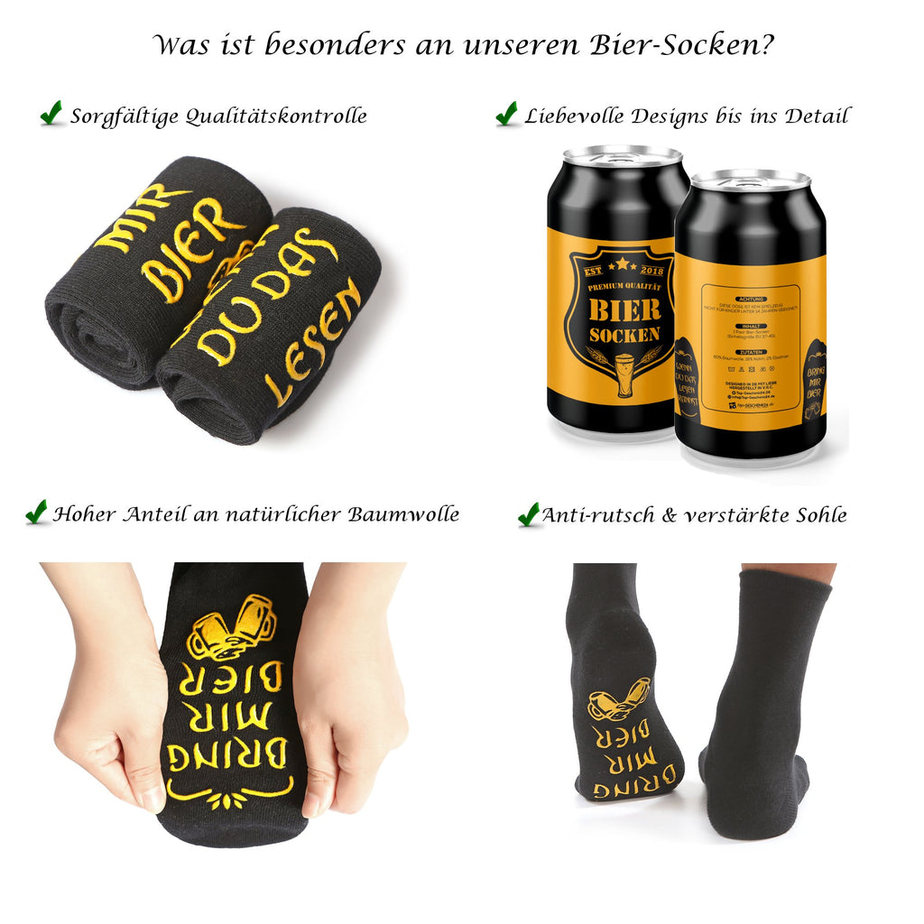 Bier Socken mit Flaschenöffner aus Edelstahl in GOLD, als Geburtstagsgeschenk für Männer, Baumwolle Socken Herren, 37-44