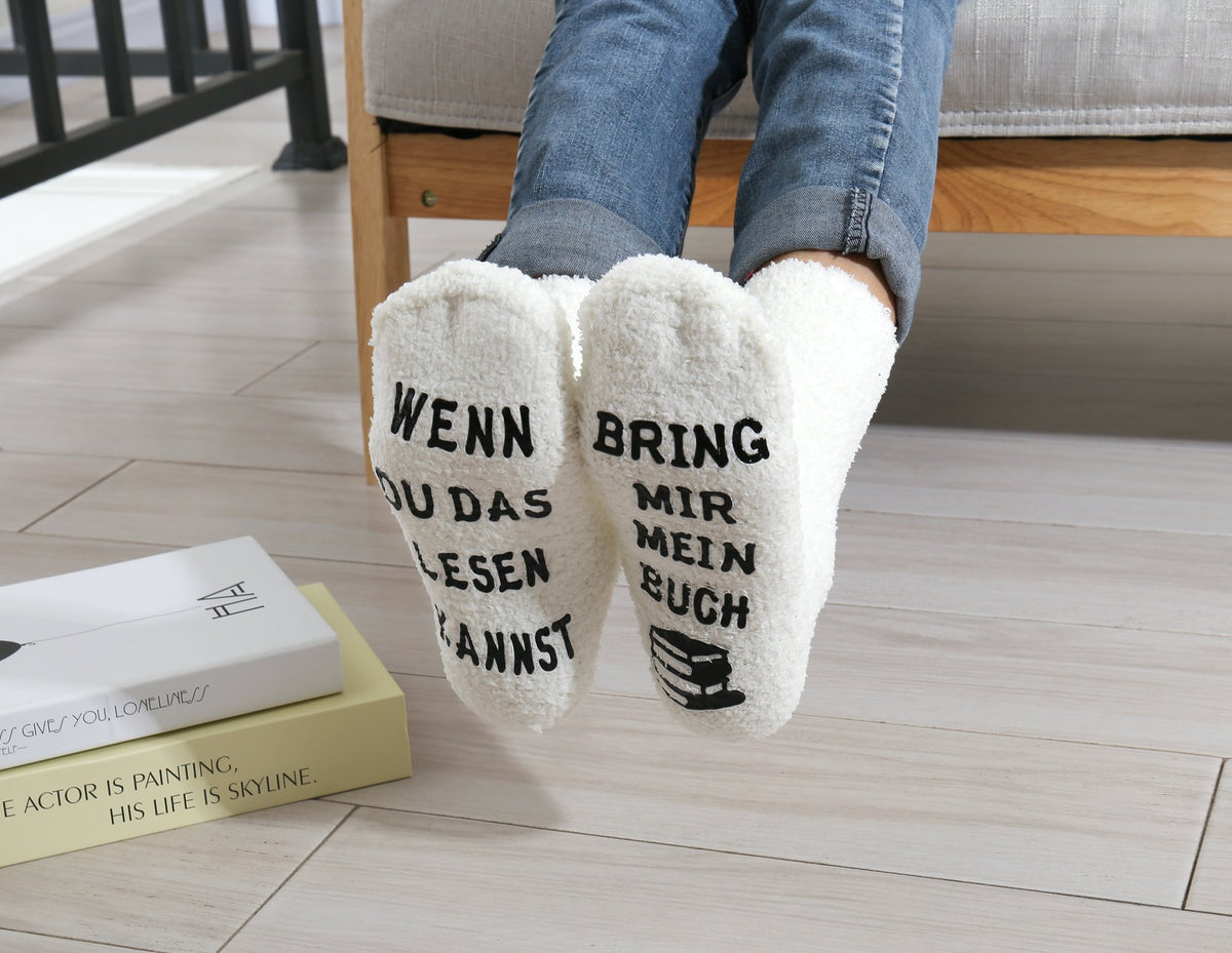 Kuschelsocken mit Anti-Rutsch-Aufschrift "WENN DU DAS LESEN KANNST, BRING MIR MEIN BUCH", Geburtstagsgeschenk Frau, 36-43