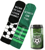 Fussball Socken in einer Geschenk-Dose, Geschenk für Männer zum Fussball Abend, Odd-Socks, WENN DU DAS LESEN KANNST, SCHIESS EIN TOR!, 39-46