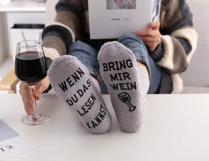 Kuschelsocken mit Spruch "Wenn du das lesen kannst, bring mir Wein", Wein Socken, Geburtstagsgeschenk Mama, Freundin, Schwester, 36-43