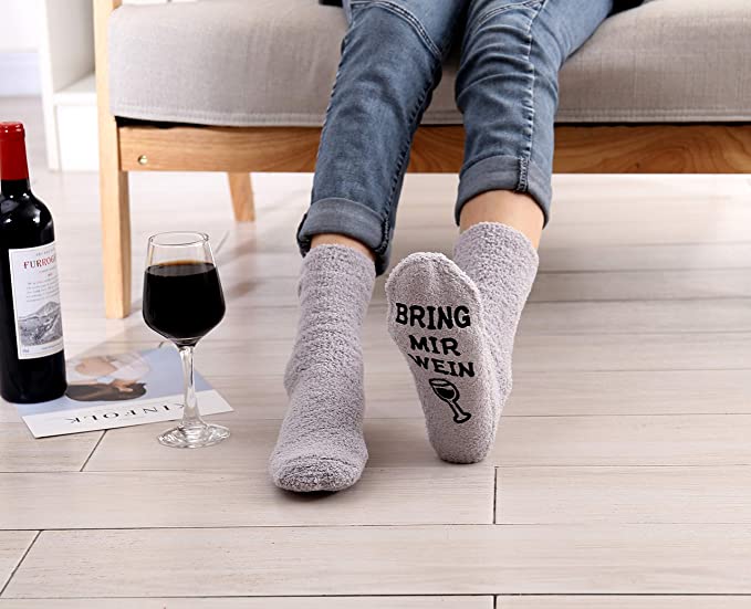 Kuschelsocken mit Spruch "Wenn du das lesen kannst, bring mir Wein", Wein Socken, Geburtstagsgeschenk Mama, Freundin, Schwester, 36-43