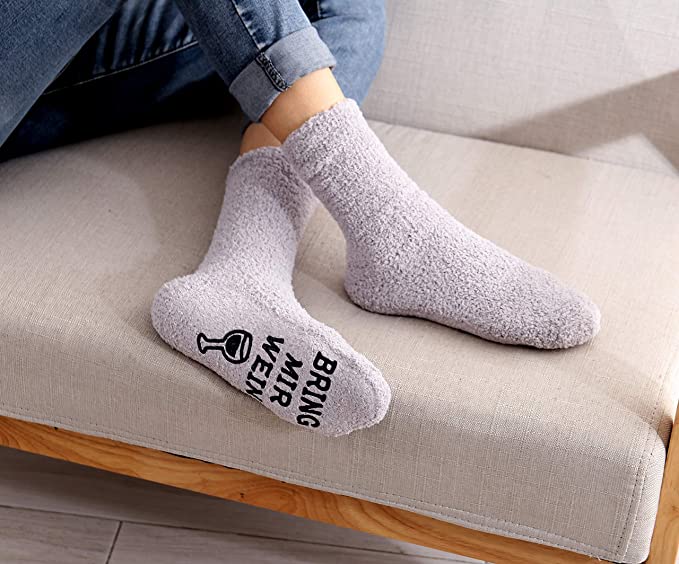 Kuschelsocken mit Spruch "Wenn du das lesen kannst, bring mir Wein", Wein Socken, Geburtstagsgeschenk Mama, Freundin, Schwester, 36-43
