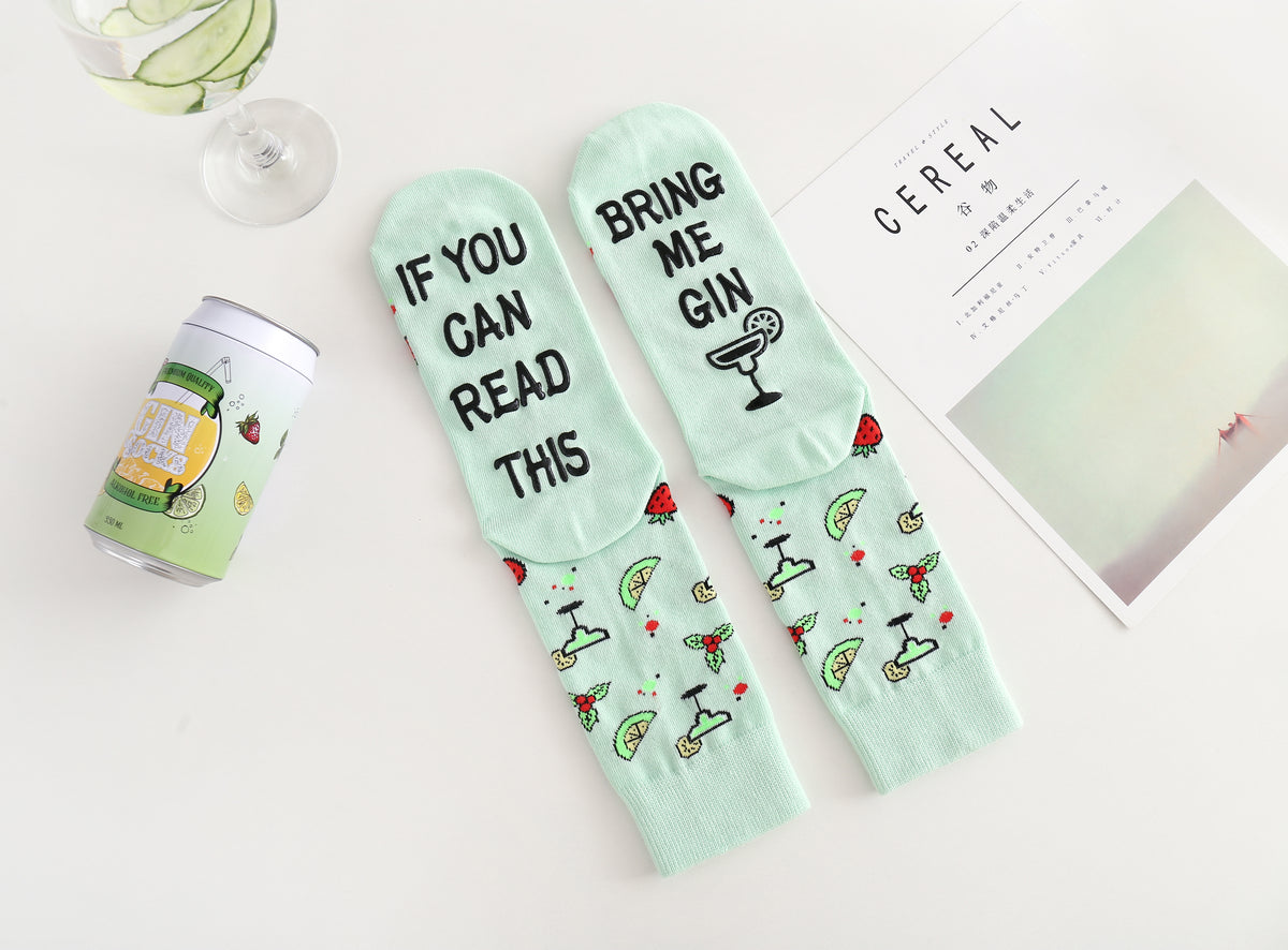 Gin Socken Englisch mit Spruch IF YOU CAN READ THIS, BRING ME GIN Geschenk für Gin-Liebhaber, Gr. 39-45 (Grün)