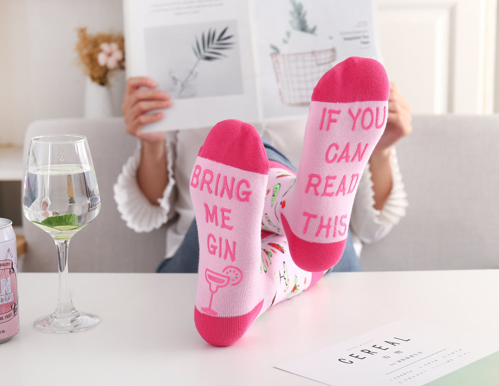 Gin Socken Englisch, Geschenk für Gin-Liebhaber IF YOU CAN READ THIS, BRING ME GIN, Frauen Socken mit Spruch, Gr. 37-42 (Rosa)