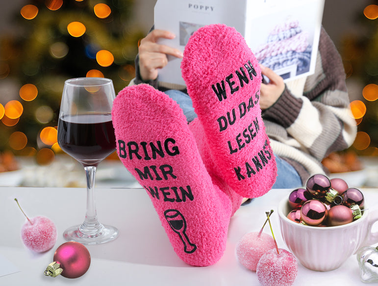 Kuschelsocken mit Anti-Rutsch-Aufschrift "WENN DU DAS LESEN KANNST, BRING MIR WEIN", Geschenke für Frauen, Geburtstagsgeschenk