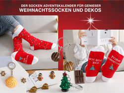 Socken Adventskalender für Frauen: Weihnachtskalender, Adventsgeschenk für Frauen. Kuschelsocken Baumwollsocken (37-43) mit Sprüchen, Schlüsselanhänger mit Essens-Motiv, Geschenke zu Weihnachten