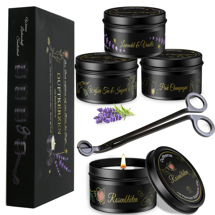 Geschenkset für Frauen, 4x Duftkerzen mit Dochtschere,  Geburtstagsgeschenk für Freundin, Mama, Schwester