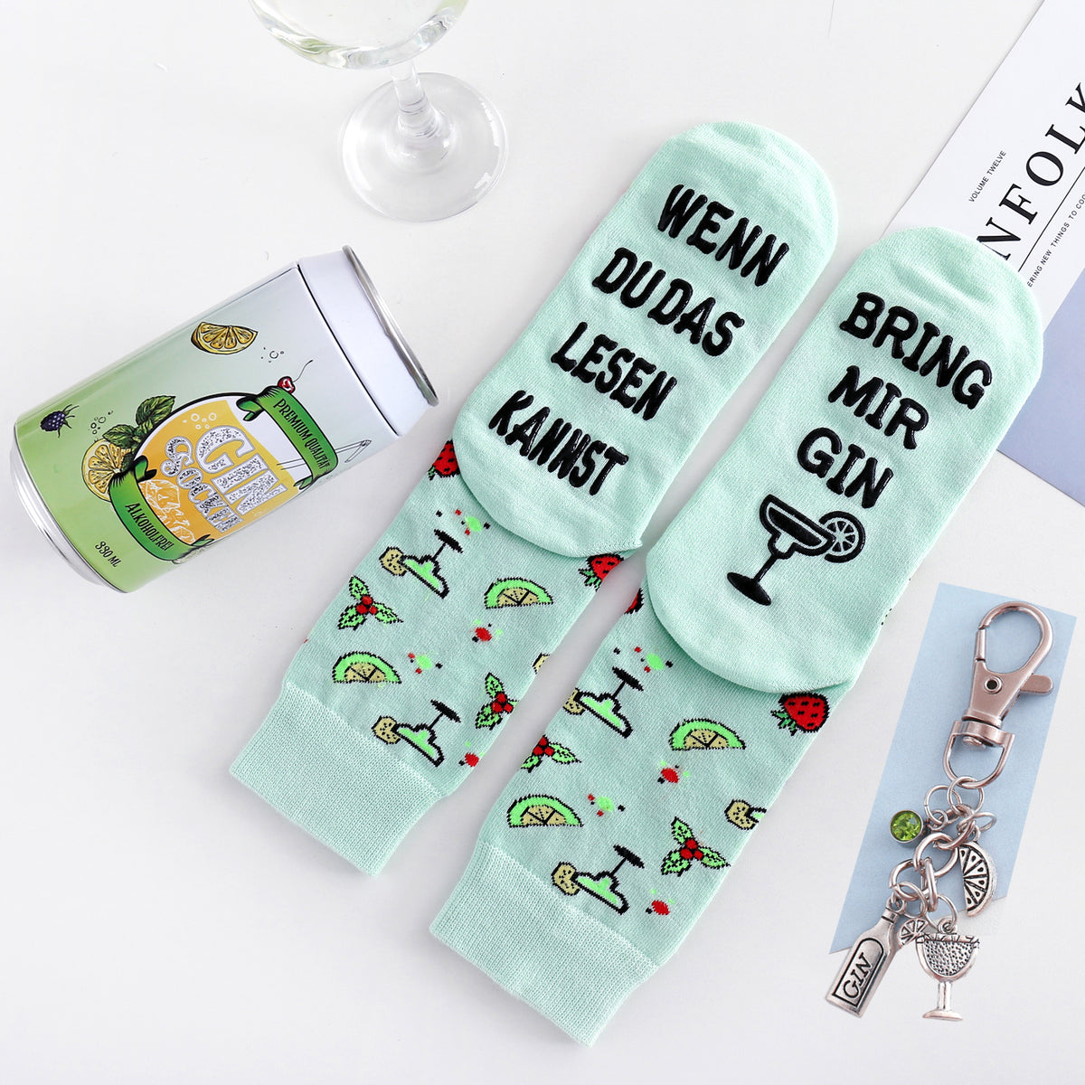 Gin Socken mit Spruch WENN DU DAS LESEN KANNST BRING MIR GIN, Geschenk für Gin-Liebhaber, 39-45 (Grün)