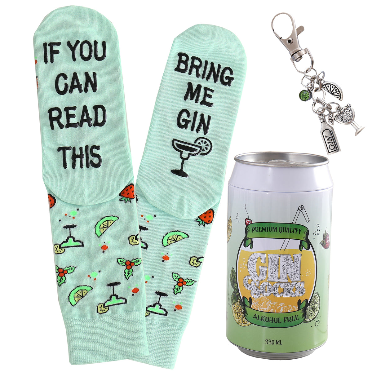 Gin Socken Englisch mit Spruch IF YOU CAN READ THIS, BRING ME GIN Geschenk für Gin-Liebhaber, Gr. 39-45 (Grün)