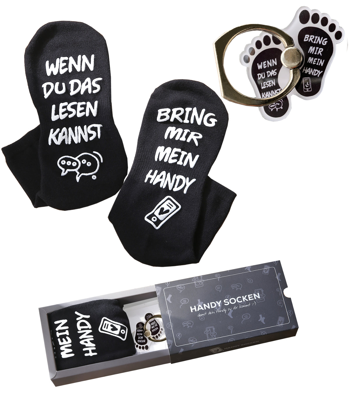 Handy Socken Geschenkset, WENN DU DAS LESEN KANNST BRING MIR HANDY, Geburtstagsgeschenke für Frauen, Geschenke für Freundin oder Freund