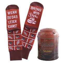 Schoki Socken mit Spruch "Wenn du das lesen kannst, bring mir Schoki", Geburtstagsgeschenk, Geschenk für Schokolade-Liebhaber, Damen Socken, rutschfest, 37-43