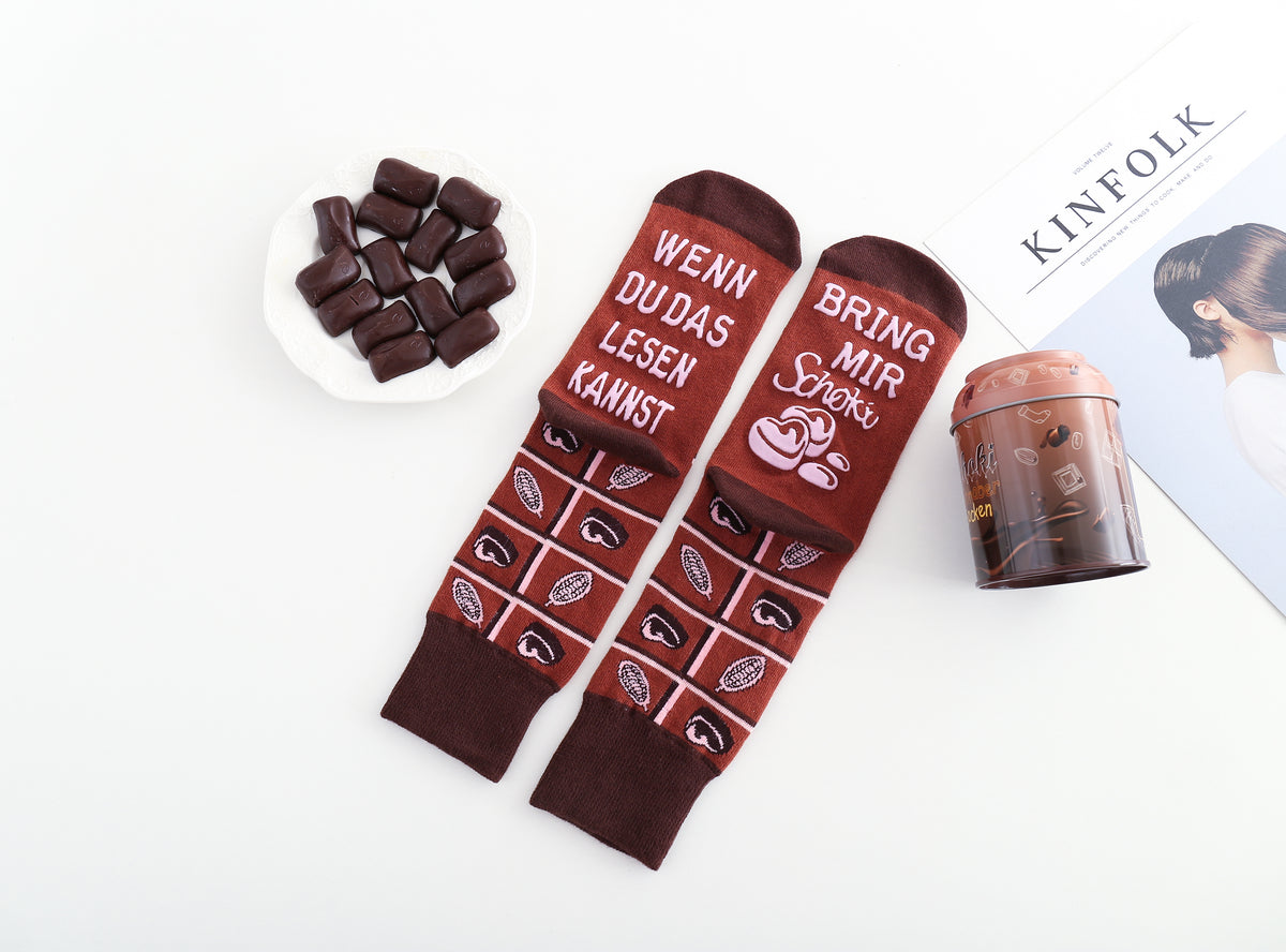 Schoki Socken mit Spruch "Wenn du das lesen kannst, bring mir Schoki", Geburtstagsgeschenk, Geschenk für Schokolade-Liebhaber, Damen Socken, rutschfest, 37-43