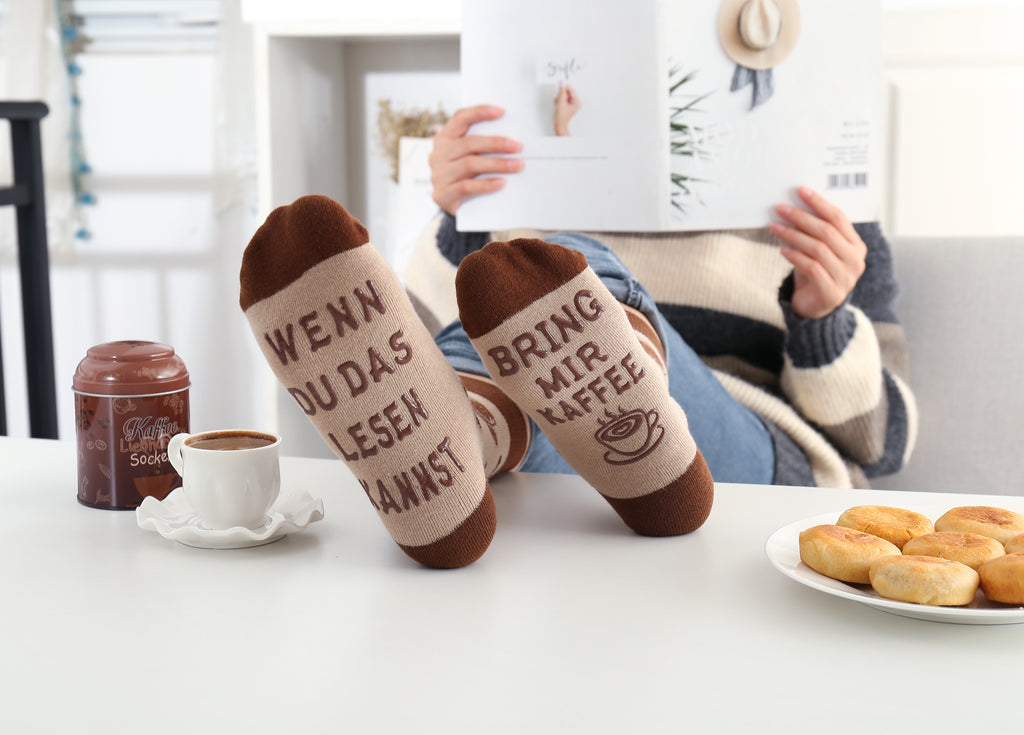 Kaffee Socken für Frauen und Männer mit Spruch "WENN DU DAS LESEN KANNST, BRING MIR KAFFEE", Geburtstagsgeschenk, Socken in Dose, 37-43