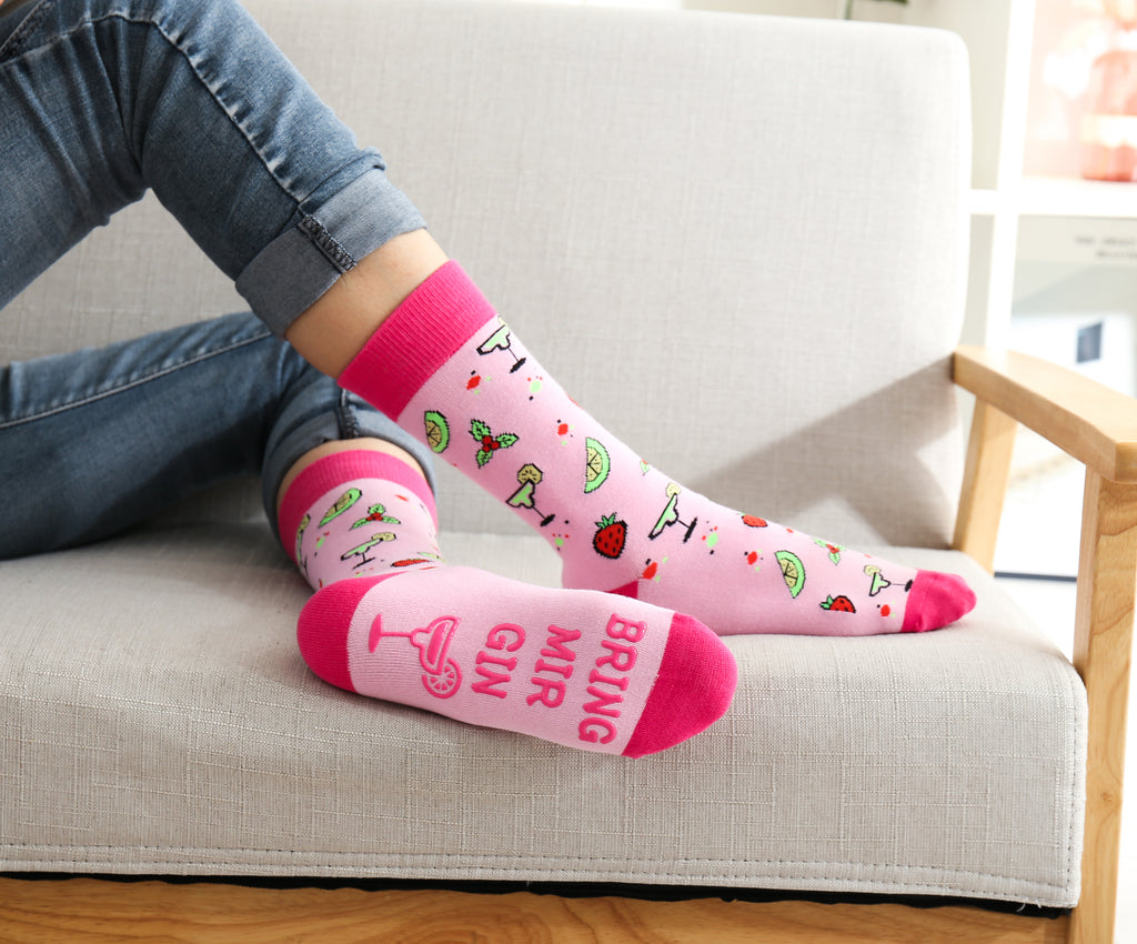 Gin Socken, Geschenke für Frauen, Geburtstagsgeschenk für Gin-Liebhaber WENN DU DAS LESEN KANNST BRING MIR GIN, Gr. 37-42 (Rosa)