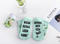 Gin Socken mit Spruch WENN DU DAS LESEN KANNST BRING MIR GIN, Geschenk für Gin-Liebhaber, 39-45 (Grün)