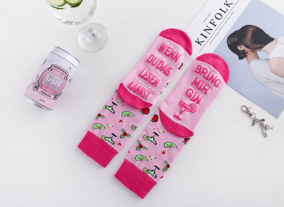 Gin Socken, Geschenke für Frauen, Geburtstagsgeschenk für Gin-Liebhaber WENN DU DAS LESEN KANNST BRING MIR GIN, Gr. 37-42 (Rosa)