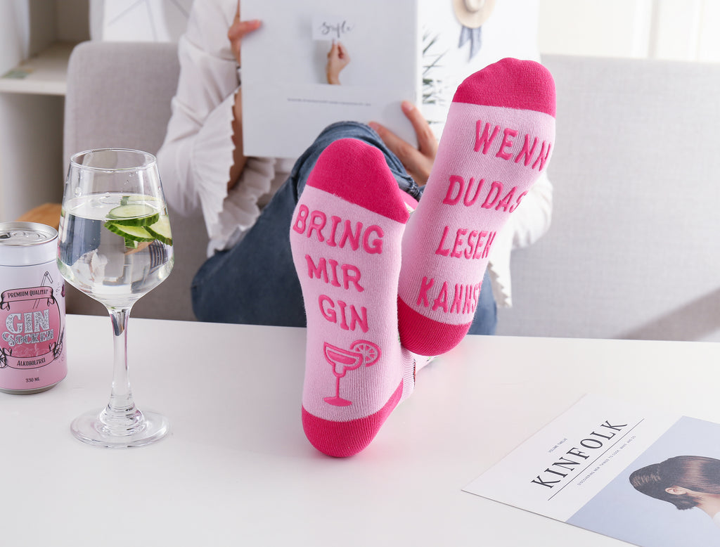 Gin Socken, Geschenke für Frauen, Geburtstagsgeschenk für Gin-Liebhaber WENN DU DAS LESEN KANNST BRING MIR GIN, Gr. 37-42 (Rosa)