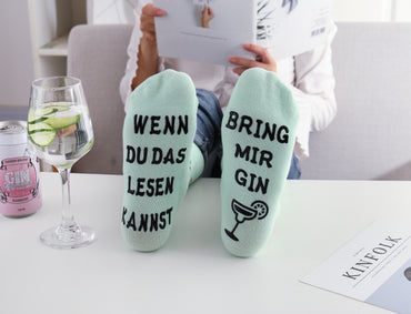 Gin Socken mit Spruch WENN DU DAS LESEN KANNST BRING MIR GIN, Geschenk für Gin-Liebhaber, 39-45 (Grün)