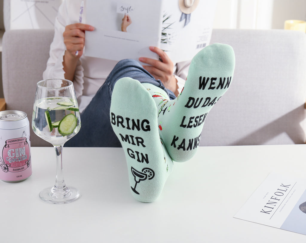 Gin Socken mit Spruch WENN DU DAS LESEN KANNST BRING MIR GIN, Geschenk für Gin-Liebhaber, 39-45 (Grün)