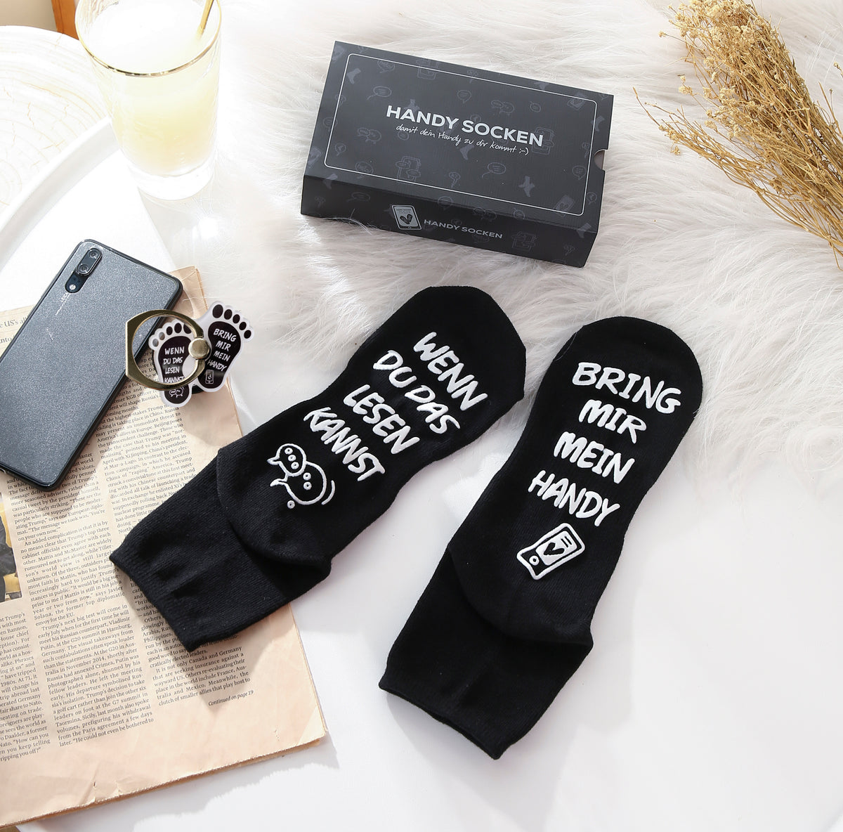 Handy Socken Geschenkset, WENN DU DAS LESEN KANNST BRING MIR HANDY, Geburtstagsgeschenke für Frauen, Geschenke für Freundin oder Freund