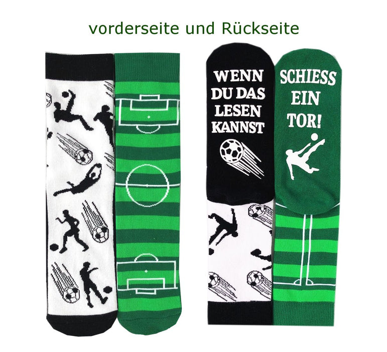 Fussball Socken in einer Geschenk-Dose, Geschenk für Männer zum Fussball Abend, Odd-Socks, WENN DU DAS LESEN KANNST, SCHIESS EIN TOR! (Sportler-Feld)